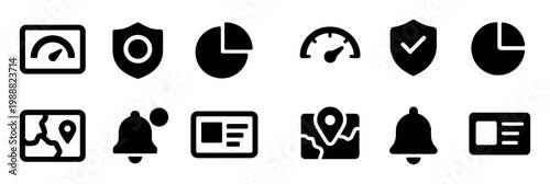 Security and analytics icons with shield and chart minimal