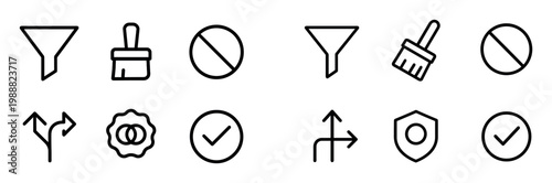 Interface icons with funnel brush arrow outline
