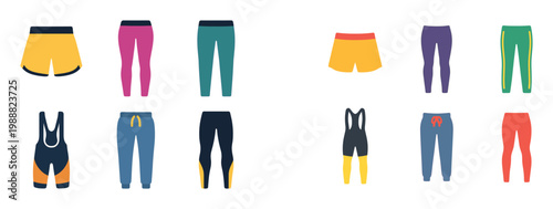 Apparel icons with shorts leggings pants colorful
