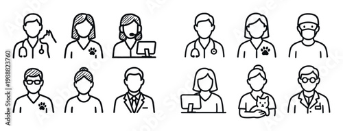 Healthcare icons with doctor nurse stethoscope outline