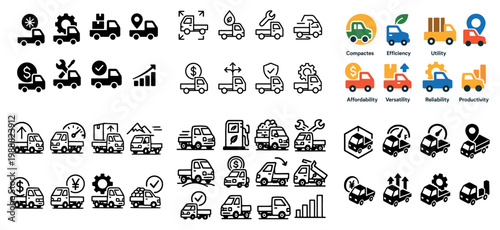 Logistics icons with truck van car minimal