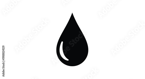 A simple black silhouette depicts a single water droplet on a pure white background high quality