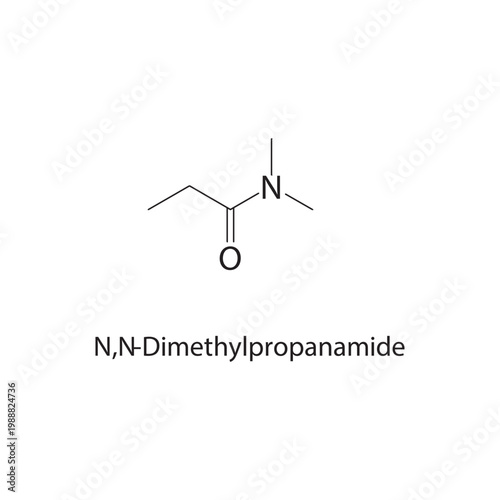 N,N-Dimethylpropanamide skeletal structure. amide compound schematic illustration. Simple diagram, chemical formula.