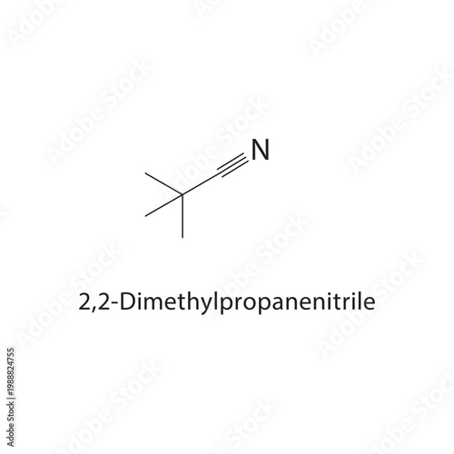 2,2-Dimethylpropanenitrile skeletal structure. nitrile compound schematic illustration. Simple diagram, chemical formula.