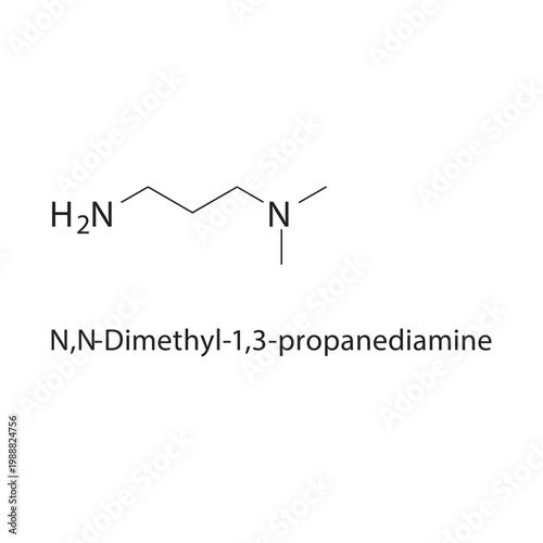 N,N-Dimethyl-1,3-propanedi amine skeletal structure. diamine compound schematic illustration. Simple diagram, chemical formula.