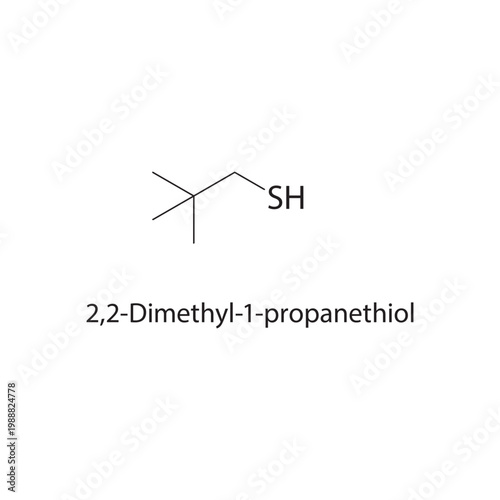 2,2-Dimethyl-1-propanethiol skeletal structure. thiol compound schematic illustration. Simple diagram, chemical formula.