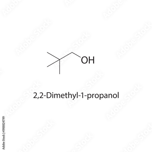 2,2-Dimethyl-1-propanol skeletal structure. alcohol compound schematic illustration. Simple diagram, chemical formula.