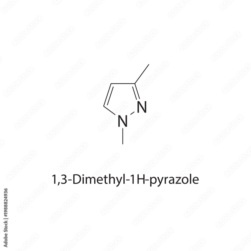 Fototapeta premium 1,3-Dimethyl-1H-pyrazole skeletal structure. pyrazole compound schematic illustration. Simple diagram, chemical formula.