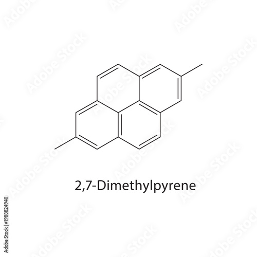 2,7-Dimethylpyrene skeletal structure. aromatic compound schematic illustration. Simple diagram, chemical formula.