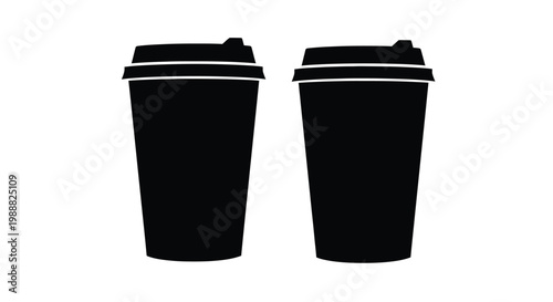 Two black coffee cups shown as a stark dramatic silhouette