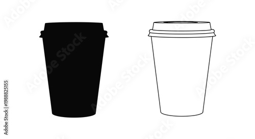 Two disposable coffee cups one dark and one light silhouette