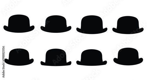 Collection of bowler hats displayed as a dark striking silhouette