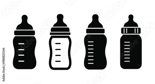 Four baby bottles displayed in a stark minimalist silhouette