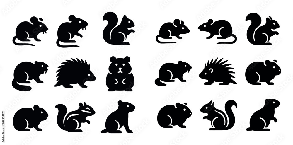 Fototapeta premium Animal icons with mouse squirrel porcupine silhouette