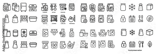 Preservation icons with jar freezer salt outline