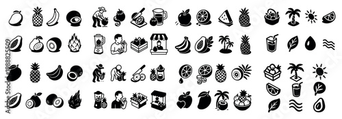 Tropical icons with pineapple banana apple colorful