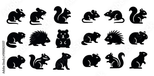 Animal icons with mouse squirrel porcupine silhouette