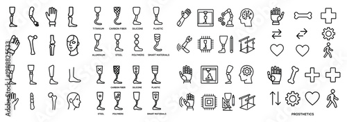 Medical icons with prosthetic limbs and tools minimal