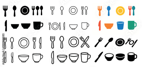 Dining icons with fork and spoon flat