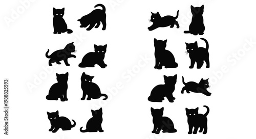 Collection of black cat silhouettes in various playful poses