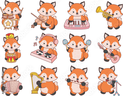 Cute set of Fox sticker with activity. Fox with variation of random activity