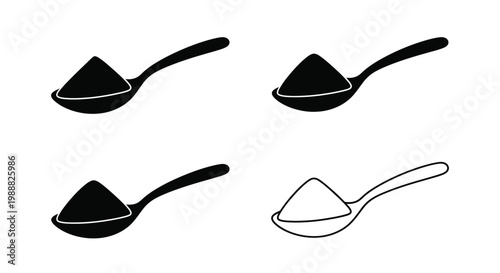 Four black spoons filled with powder a minimalist silhouette