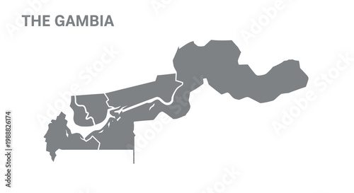 Photos A grayscale silhouette map of the gambia showcasing its unique riverine geograph