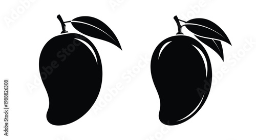 Two ripe mangoes presented as a striking black silhouette