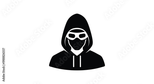 Anonymous silhouette a hooded figure with goggles in black and white
