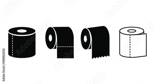 Four rolls of toilet paper depicted in a black graphic silhouette