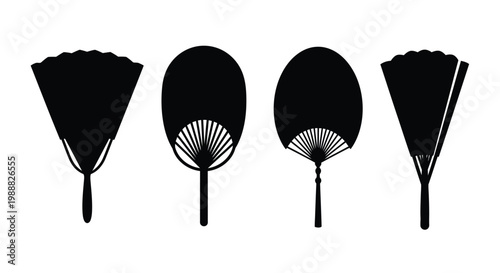 Four elegant hand fans presented in a striking black silhouette