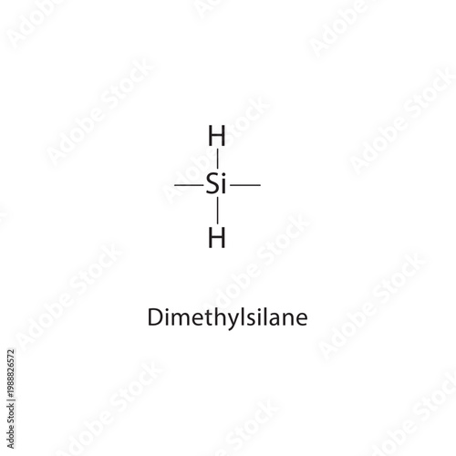 Dimethylsilane skeletal structure. silane compound schematic illustration. Simple diagram, chemical formula.
