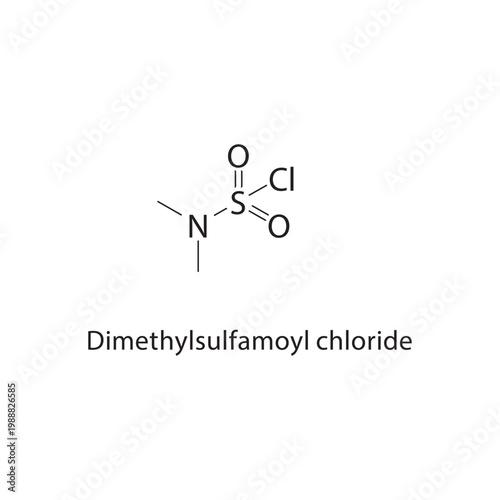 Dimethylsulfamoyl chloride skeletal structure. sulfonamide compound schematic illustration. Simple diagram, chemical formula.