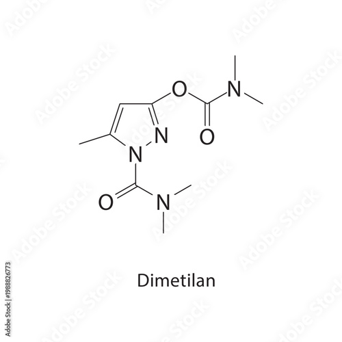 Dimetilan skeletal structure. pesticide compound schematic illustration. Simple diagram, chemical formula.