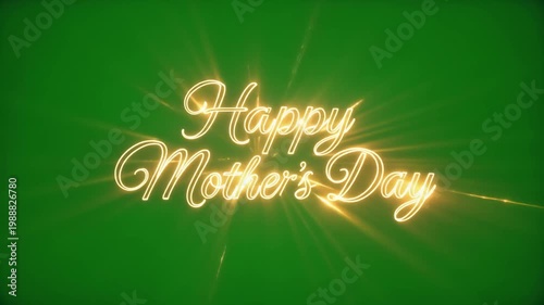 Happy Mother's Day message on green background with golden text.