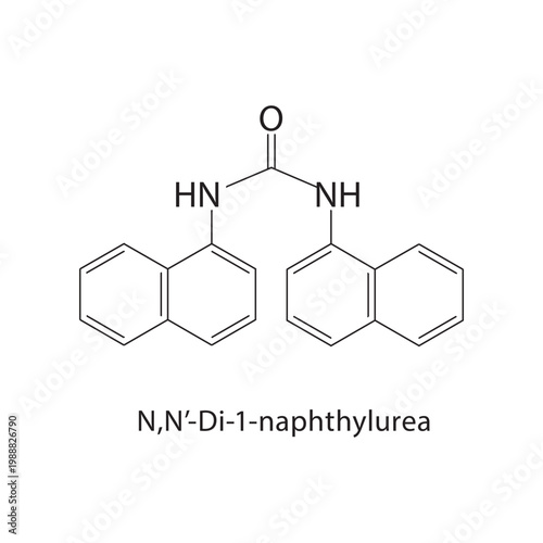 N,N’-Di-1-naphthylurea skeletal structure. urea compound schematic illustration. Simple diagram, chemical formula.