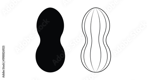 Two peanut depictions one solid black and one outlined silhouette