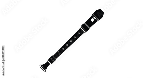 Schilderij op canvas A black and white illustration depicts a recorder a woodwind instrument position