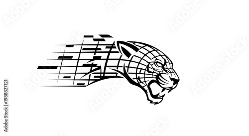 A stylized illustration of a jaguar's head.