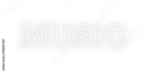 Music neon sign - white outline glow isolated no background