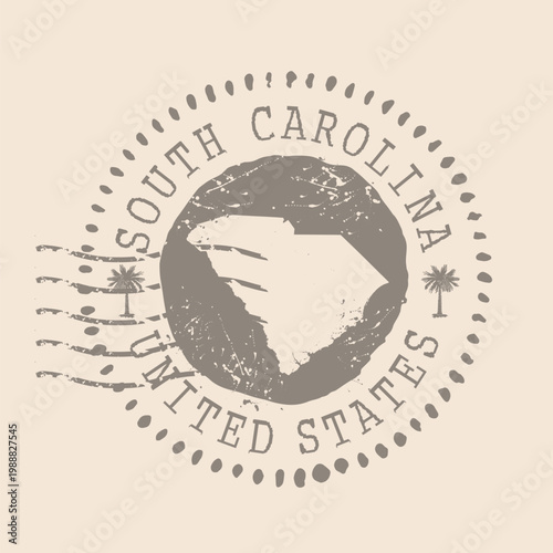 Stamp Postal of South Carolina is State of USA. Map Silhouette rubber Seal.  Design Retro Travel. Seal  Map of South Carolina grunge  for your design. United States. EPS10