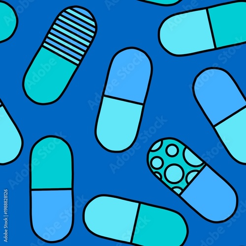 Medicine seamless pills pattern for wrapping paper and doctor clothes and packaging and medical accessories