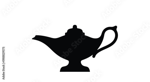 A striking silhouette of a traditional oil lamp showcasing its ornate shape and curved handle