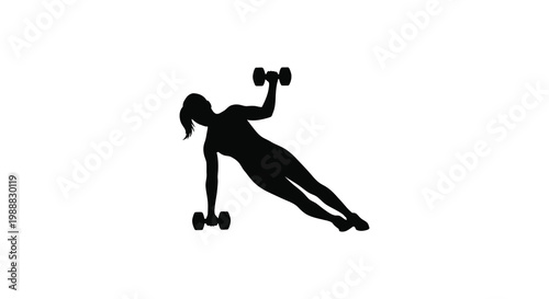 Silhouette of a woman performing a dumbbell side plank exercise