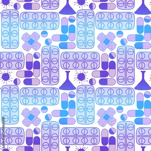 Medicine seamless pills pattern for wrapping paper and doctor clothes and packaging and medical accessories
