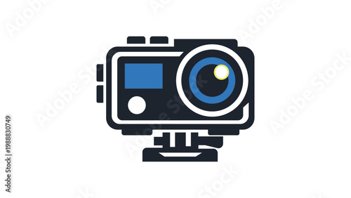 Action Camera Flat Vector Icon with Editable Stroke; Rugged Digital Video Camera in Waterproof Case for Extreme Sports and Adventure Photography, Minimalist Illustration Isolated on White Background.