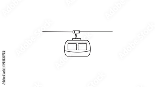 Minimalist Cable Car and Alpine Gondola Vector Icon Illustration with Editable Stroke. Hand-Drawn Black Line Art of Mountain Transport for Ski Resorts, Travel, and Winter Sports Design Projects.