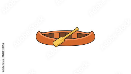 Modern Flat Canoe Vector Icon with Paddle, Hand-Traced Illustration for Outdoor Adventure, Camping, and Water Sports, Isolated on White with Editable Stroke and Customizable Line Weight.