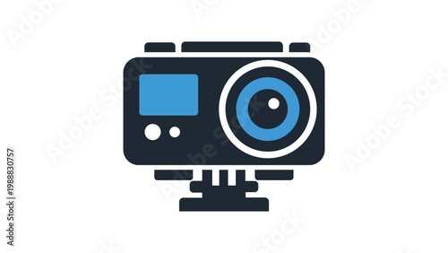 Action Camera Vector Icon Illustration: A Modern Flat Design of a Rugged Digital Video Camera for Sports and Adventure, Isolated on a White Background for Web, App, and Graphic Design Projects.