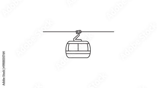 Alpine Gondola Lift Minimalist Vector Icon with Editable Stroke. Hand-drawn black outline illustration of a cable car for mountain tourism, ski resorts, and winter sports travel graphic design.